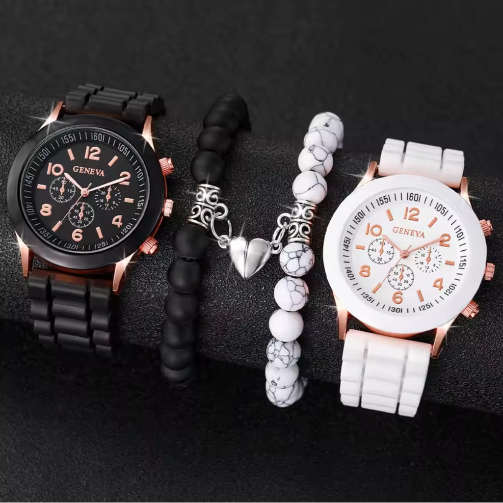 Geneva Rose Gold Black And White Watch Set 49$